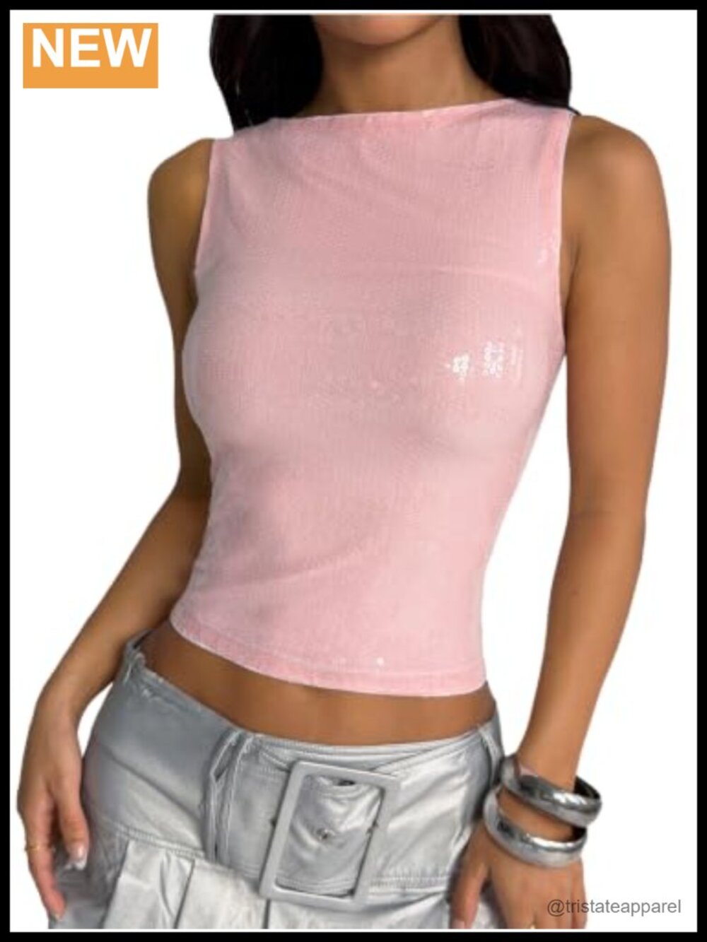 Sparkly Sequin Tank Top Sleeveless Crew Neck Slim Fit Party Rave